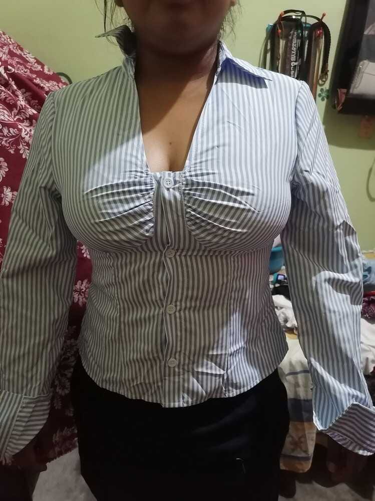 Customer photo review of Ninonine "Lucille" | Ruched Striped Tailored Shirt