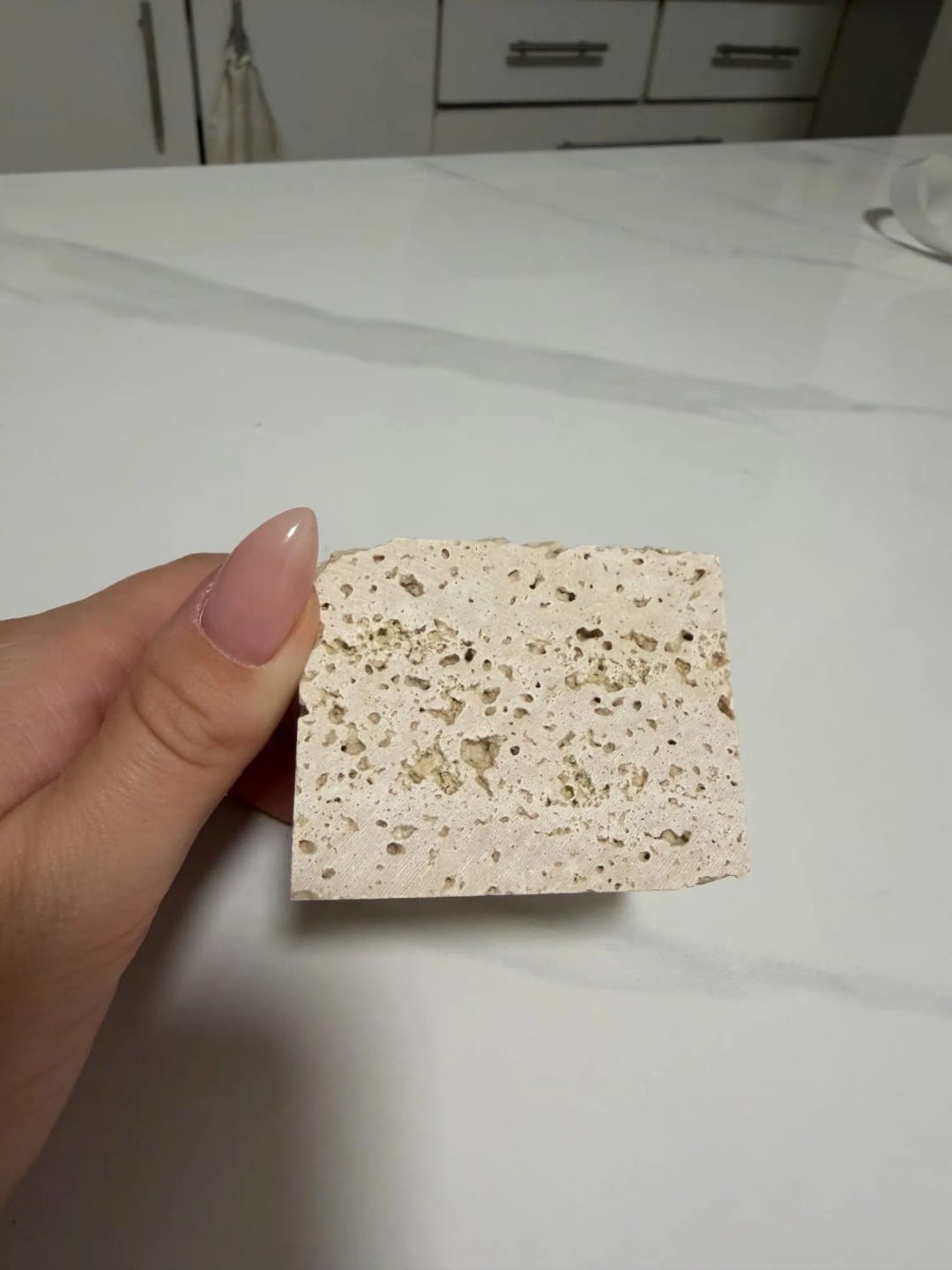 Customer photo review of Natural Travertine Stone Business Card Holder