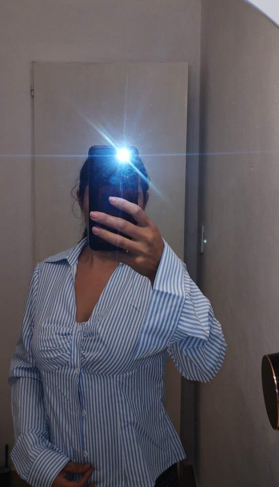 Customer photo review of Ninonine "Lucille" | Ruched Striped Tailored Shirt