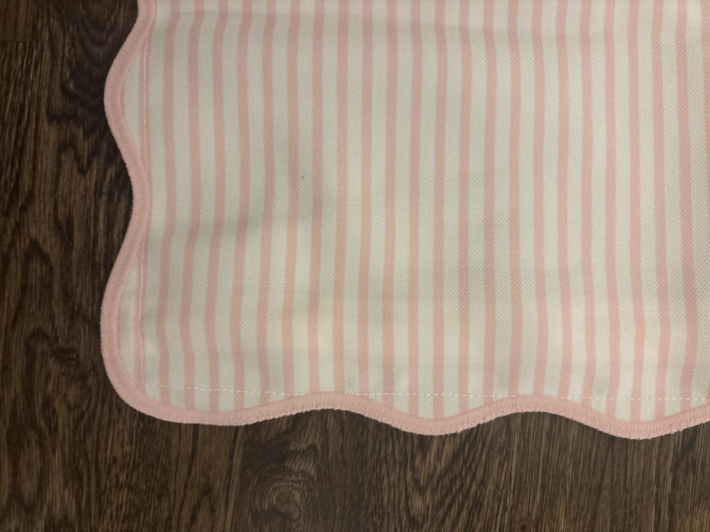 Customer photo review of Coastal Indoor Outdoor Scalloped Throw Pillow Cover Only, Stripes, Blush Pink, 20"x20"