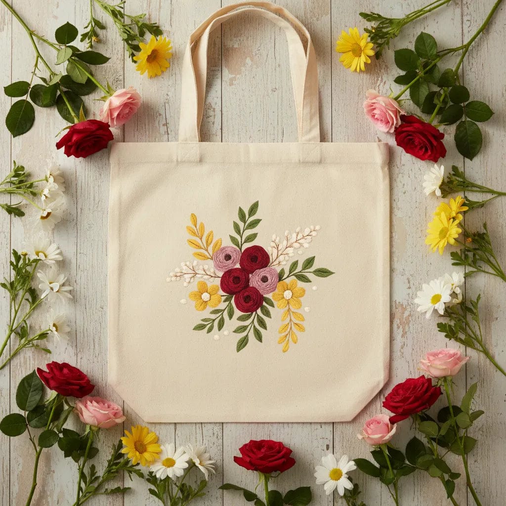 Customer photo review of Wrapzy Floral Embroidery Tote Bag