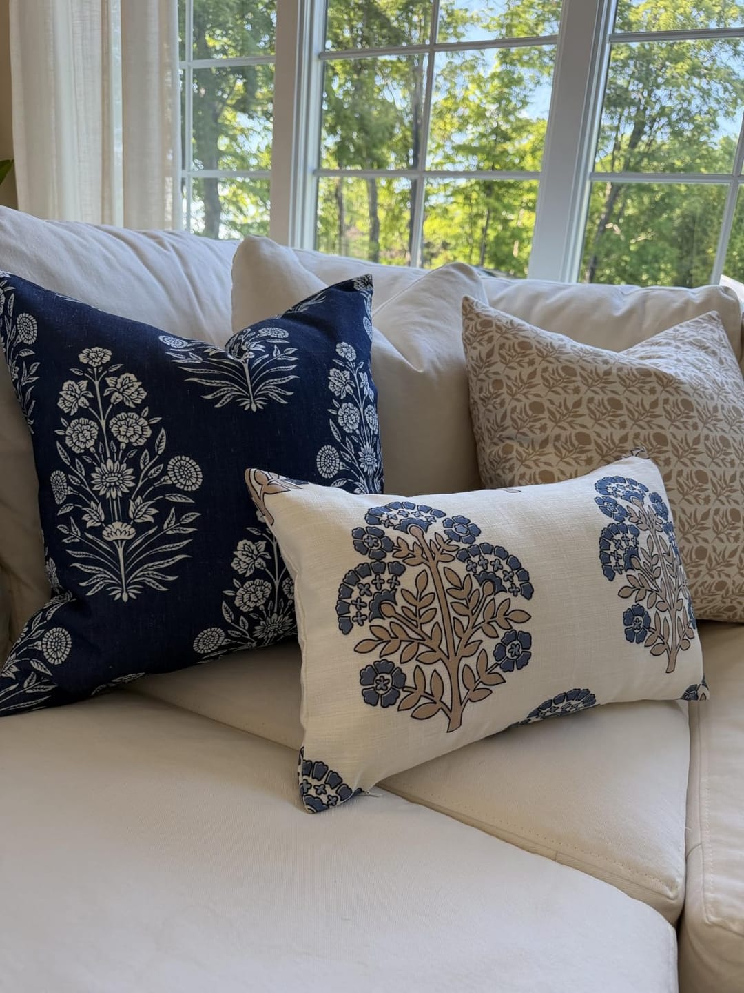 Customer photo review of Roselith Indoor Outdoor Throw Pillow Cover, Floral and Leaves Geometric, Earth Tone Ivory Cream Tan, 20"x20"