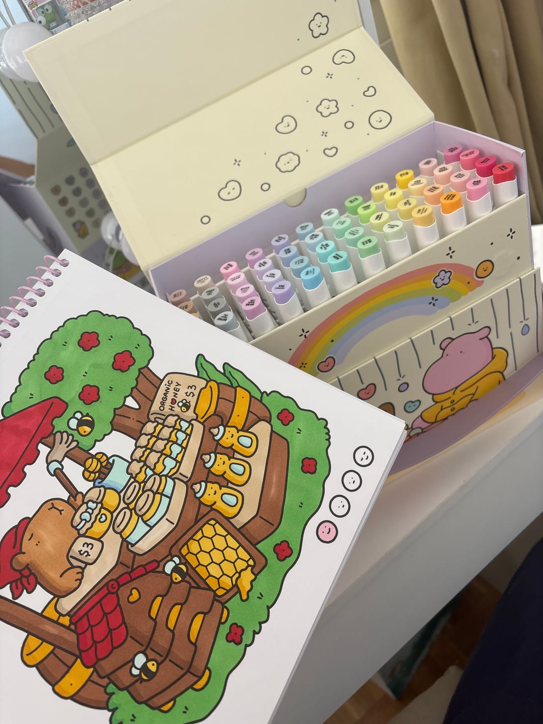 Customer photo review of Ohuhu x Coco Wyo Cozy Mood Coloring Kit, Honolulu B 48 Colors Alcohol Markers with Brush & Fine Dual Tips, Coloring Book with Mood Tracker Pages