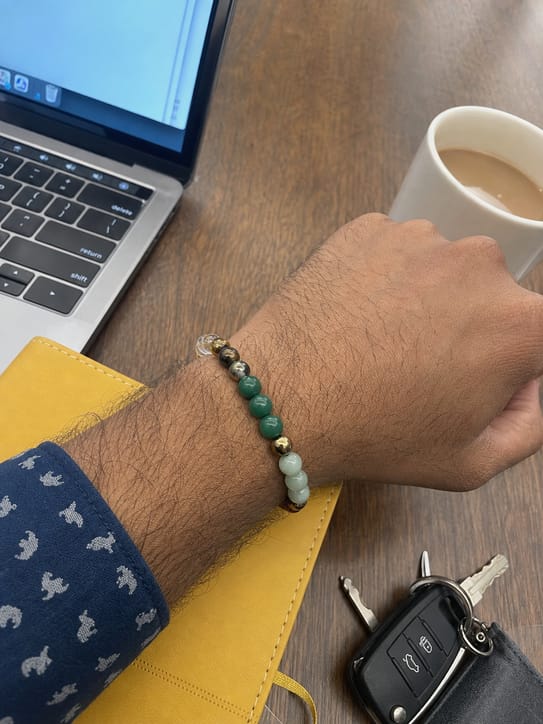 Customer photo review of Dhan Yog Bracelet – Natural Wealth & Prosperity Gemstone Bracelet