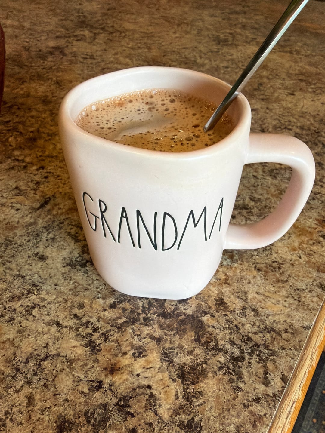 Kim T.'s customer photo of her chocolate Bone Broth Protein Mix in her Grandma mug