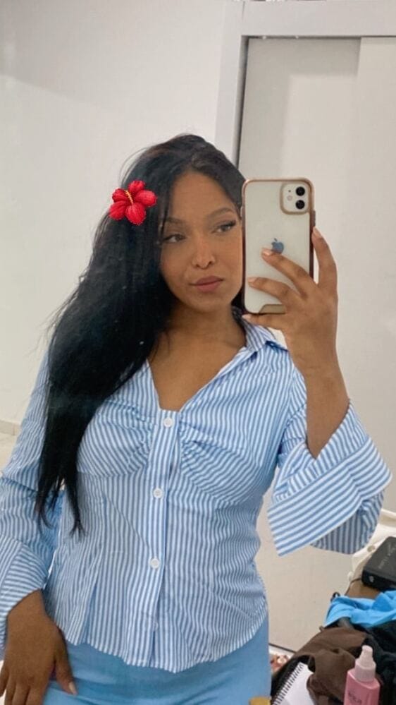 Customer photo review of Ninonine "Lucille" | Ruched Striped Tailored Shirt