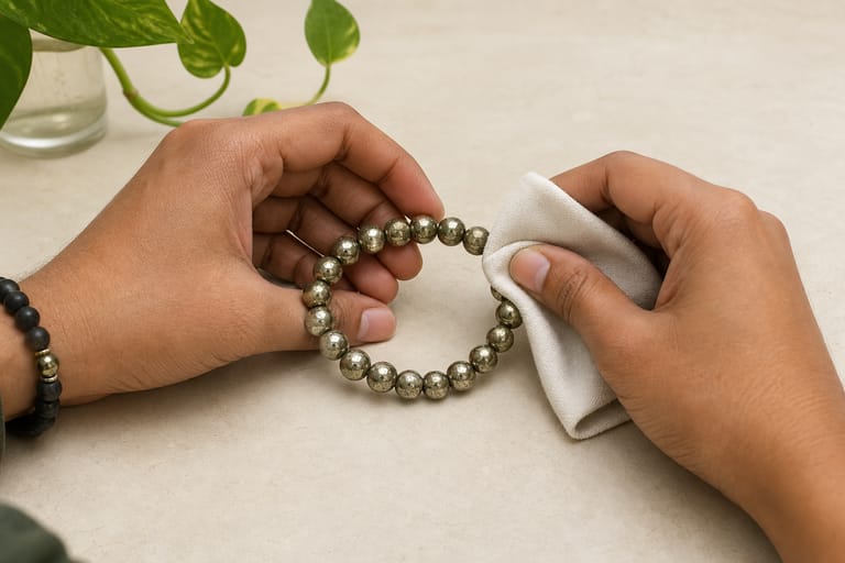 Customer photo review of Pyrite Bracelet – Natural Prosperity & Confidence Gemstone Bracelet