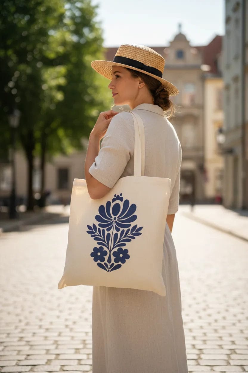 Customer photo review of Wrapzy Navy Folk Art Tote Bag