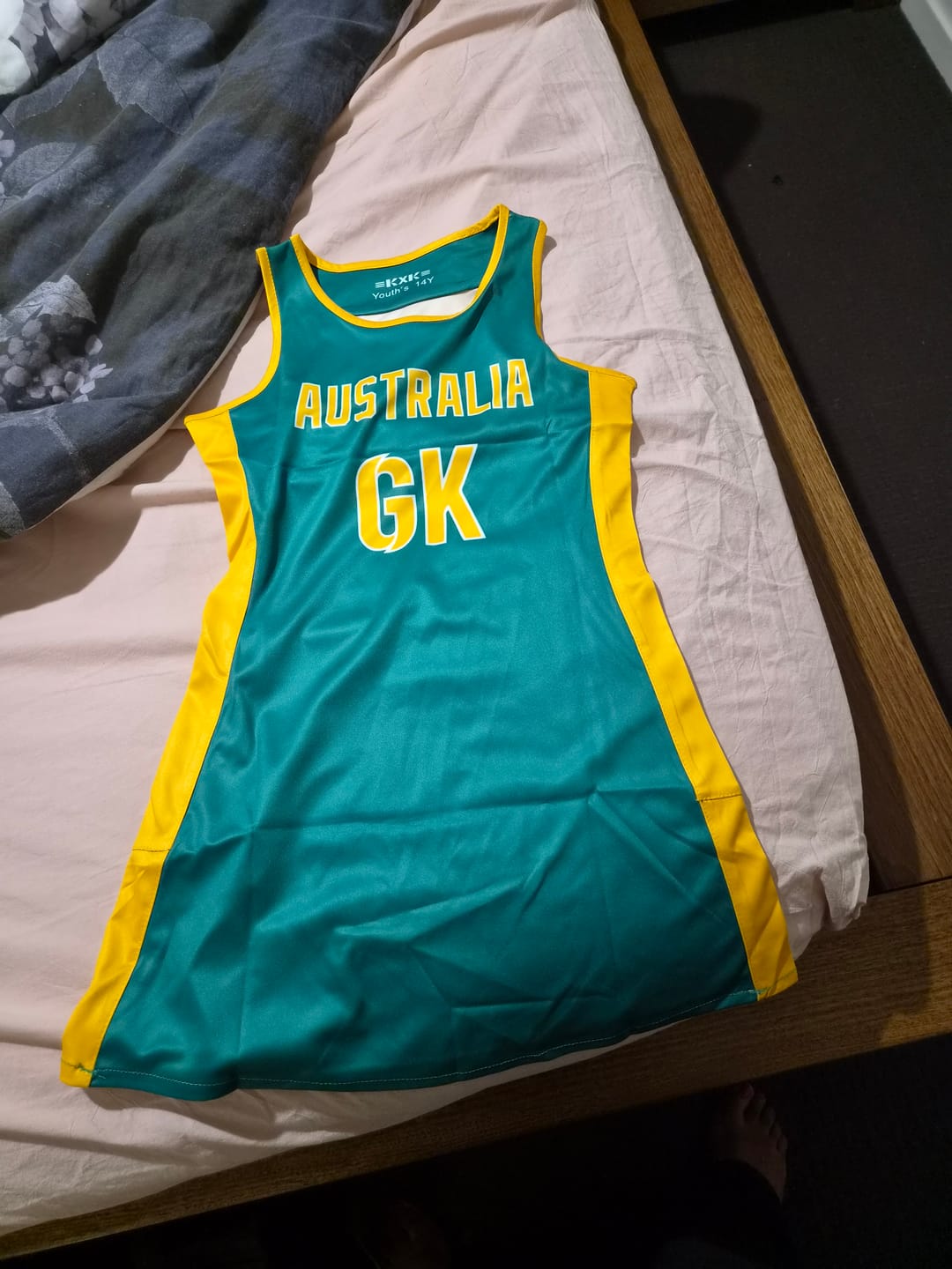Customer photo review of Custom Kelly Green Gold Classic Style Two-Tone Wrinkle-Resistant Netball Dress