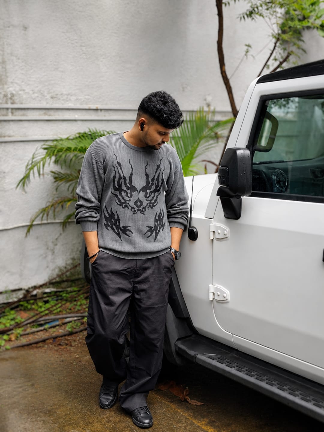 Customer photo review of Grey Sigil Print Knit T-Shirt 100% Cotton