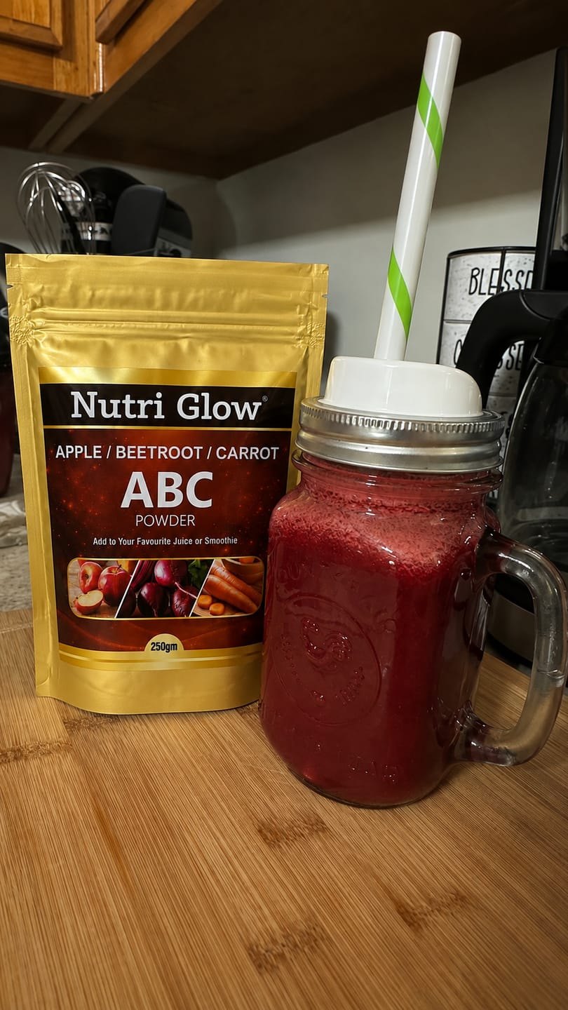 Customer photo review of Nutri Glow ABC Powder 250g – Apple Beetroot Carrot | Natural Energy & Nutrition | Mix in Smoothies, Juice & Recipes