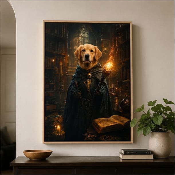 Customer photo review of Custom Dark Wizard Pet Portrait Canvas Wall Art
