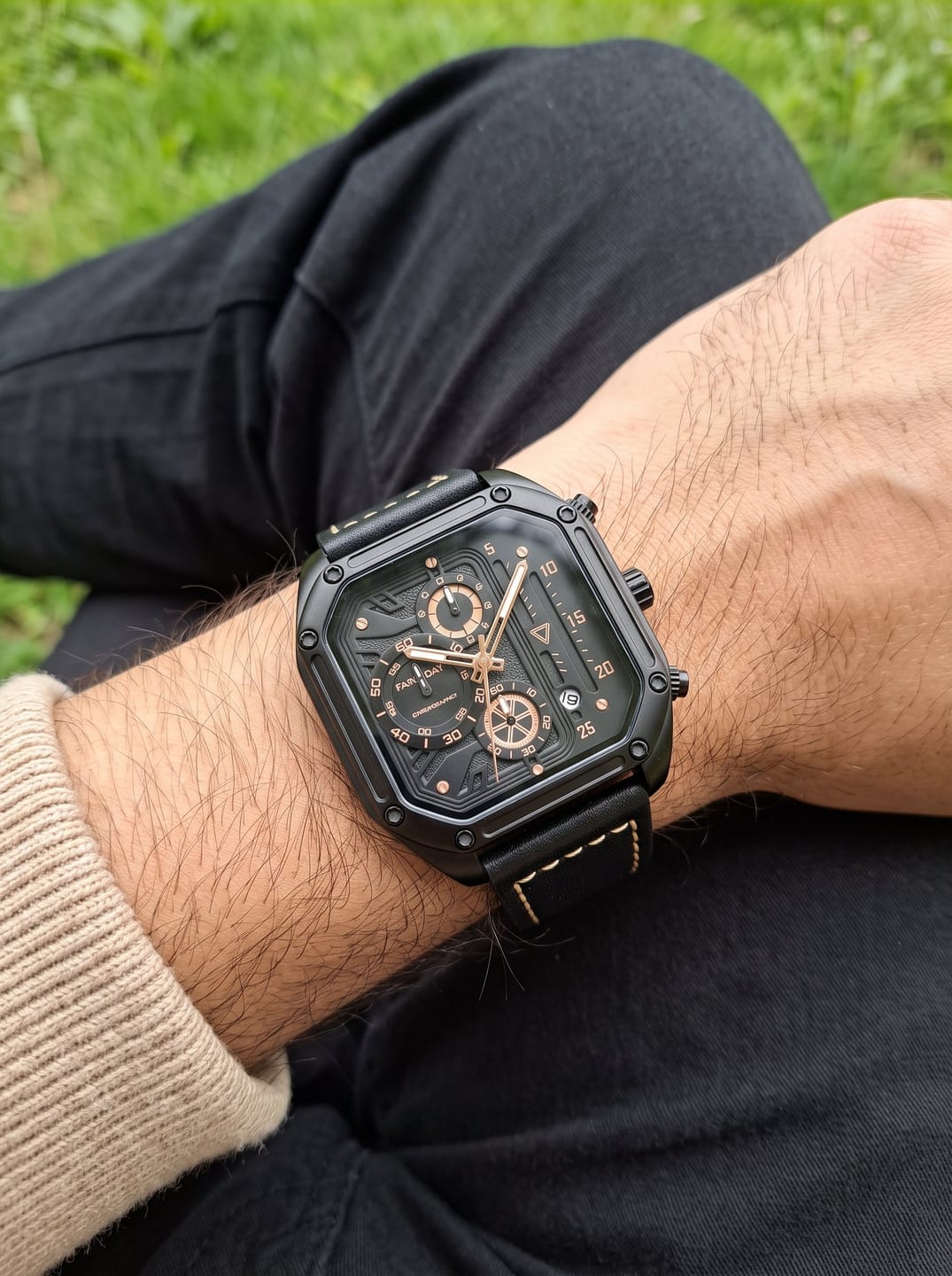 Customer photo review of Mark Fairwhale FW-5570 QUADRAVEX - Men’s Square Chronograph Watch