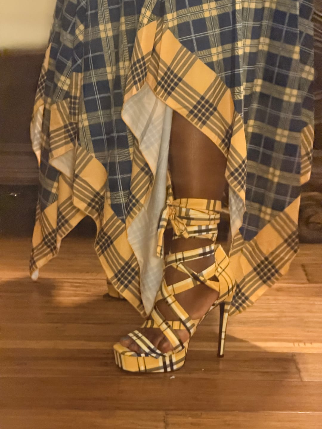 Customer photo review of JEMISHA-YELLOWPLAID WRAP-AROUND STILETTO PLATFORM SANDAL