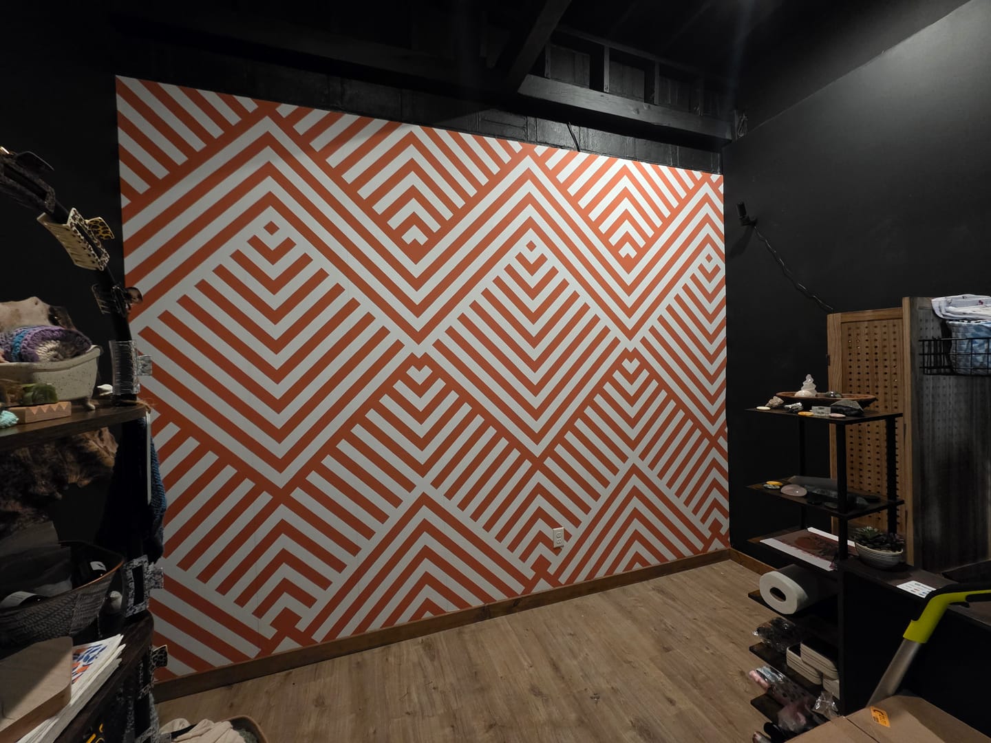 Customer photo review of Abelia - White & Beige Retro Geometric Lines Wallpaper