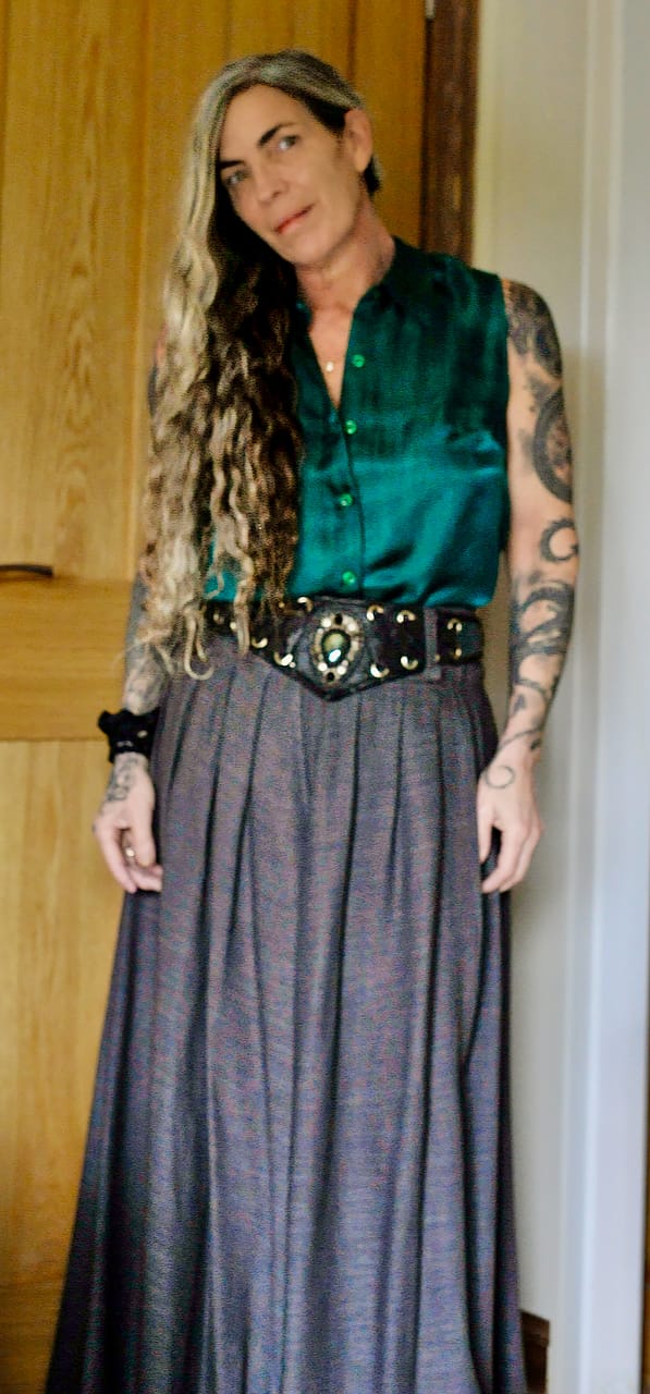 Customer photo review of Dark Grey Linen Cotton Maxi Skirt - Pleated Waist with Side Pockets 5701