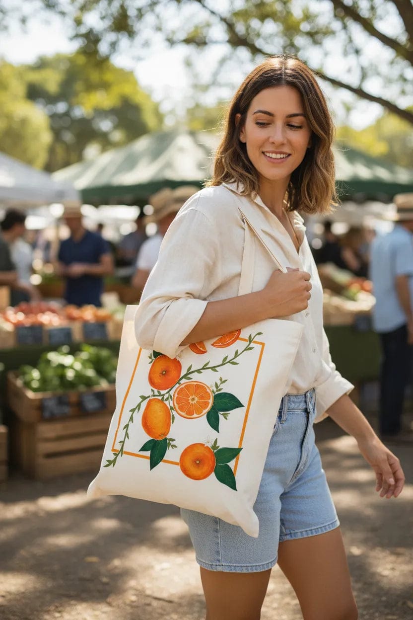Customer photo review of Wrapzy Orange Botanical Tote Bag