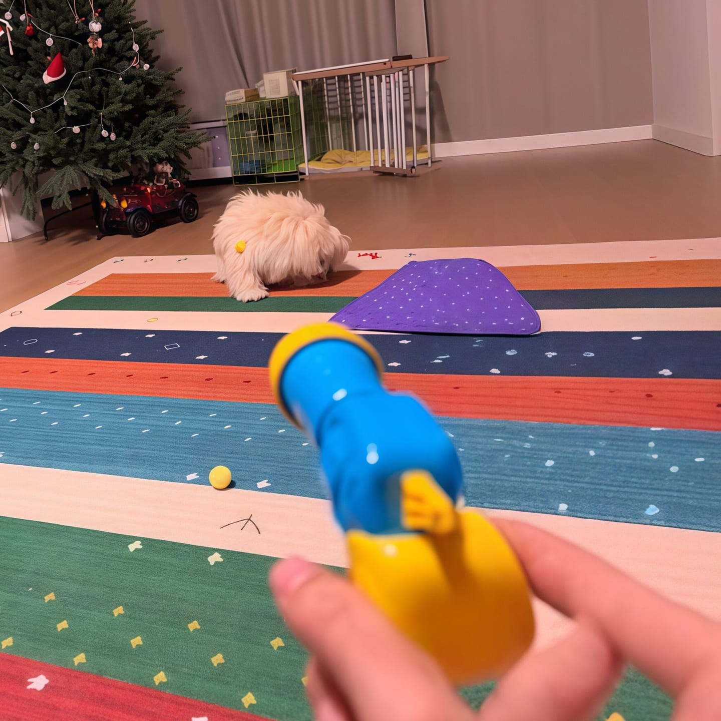 Customer photo review of Calming Puff Launcher (100 x soft fuzzy puff balls)