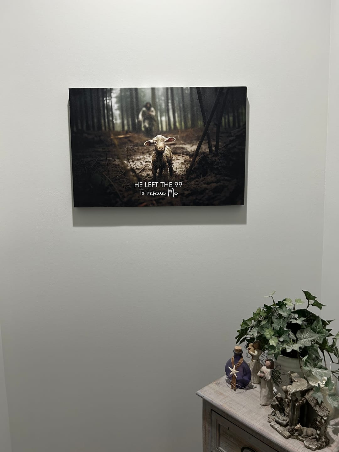 Customer photo review of He Left the 99 to Rescue Me, Jesus and Lost Sheep, Wall Art Canvas