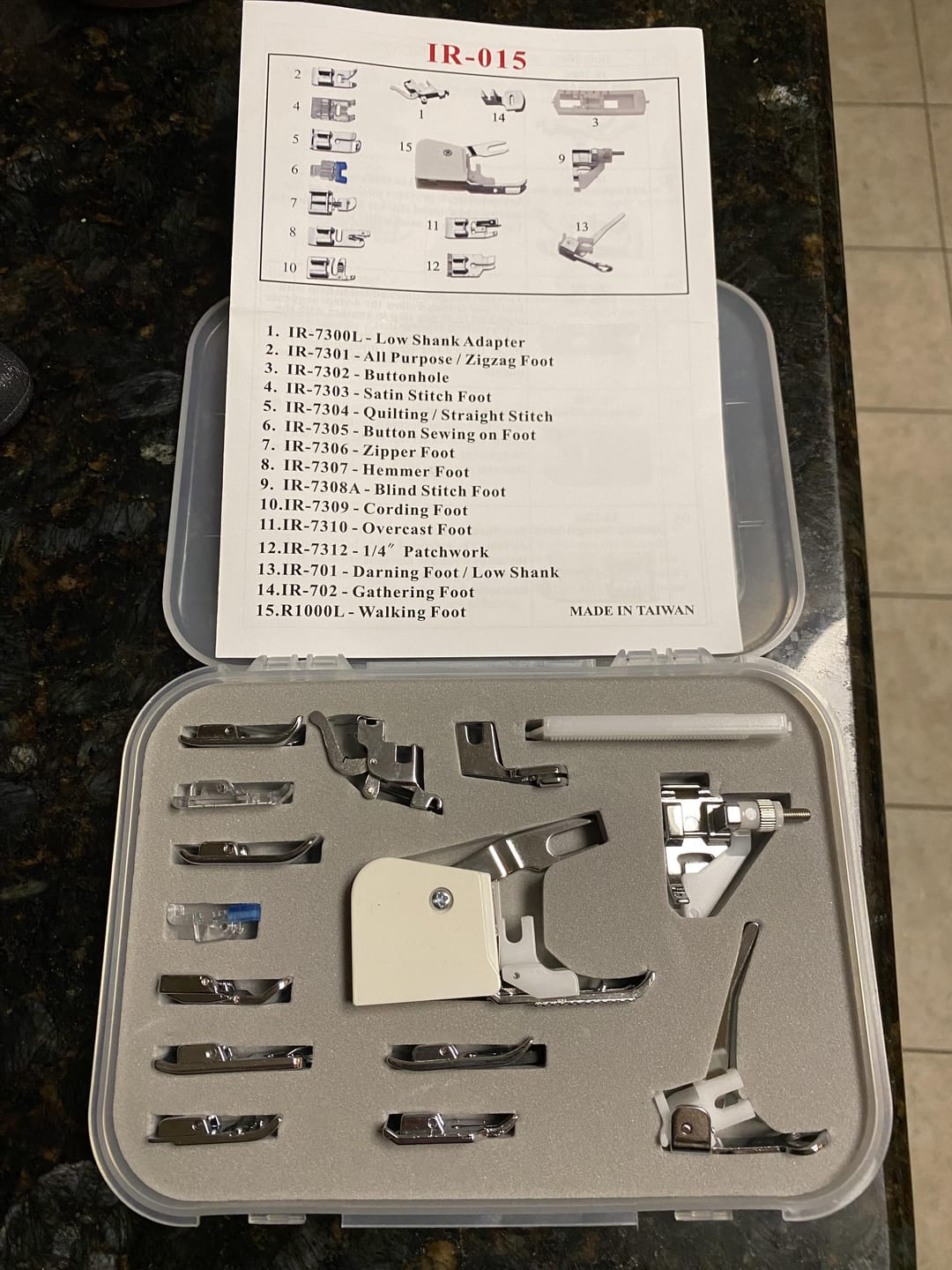Customer photo review of Low Shank 15 Piece Foot Kit #5011-LBL