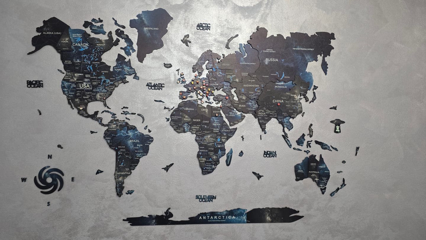Customer photo review of 3D Luminous Colored Wooden World Map Space