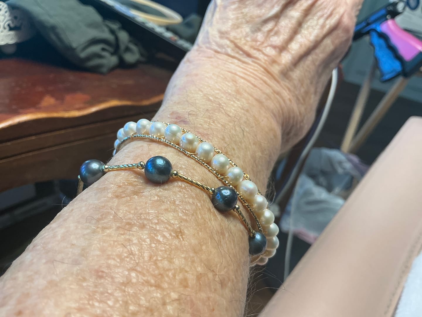 Customer photo review of JULIANA Bangle Bolo Pearl Bracelet 14K Yellow Gold