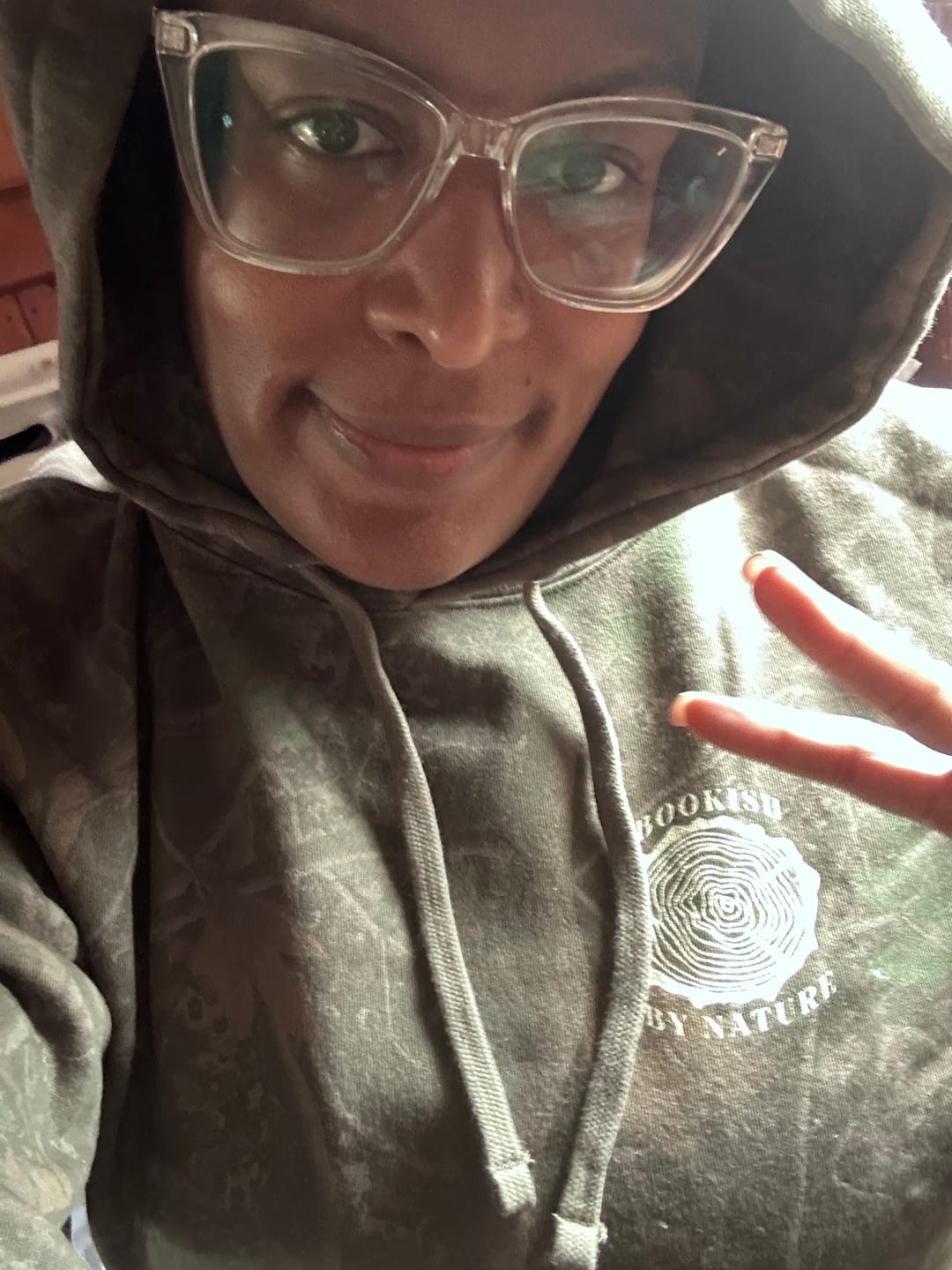 Customer photo review of read more worry less camo hoodie