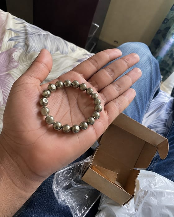 Customer photo review of Pyrite Bracelet – Natural Prosperity & Confidence Gemstone Bracelet