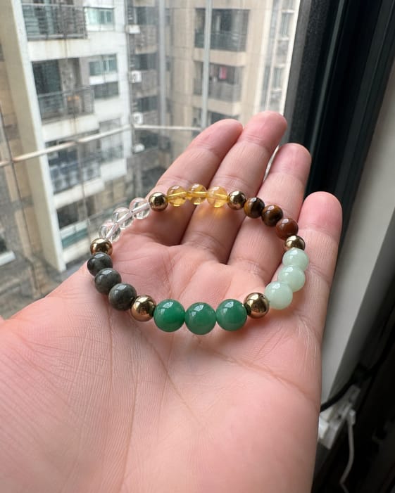Customer photo review of Dhan Yog Bracelet – Natural Wealth & Prosperity Gemstone Bracelet