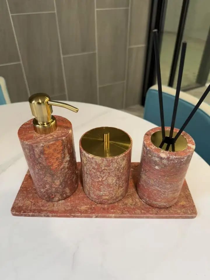 Customer photo review of Red Travertine Bathroom Set Vintage