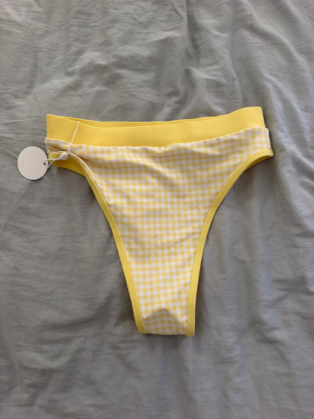 Customer photo review of CHLOE Gingham Lemonade Rise Bikini Bottom