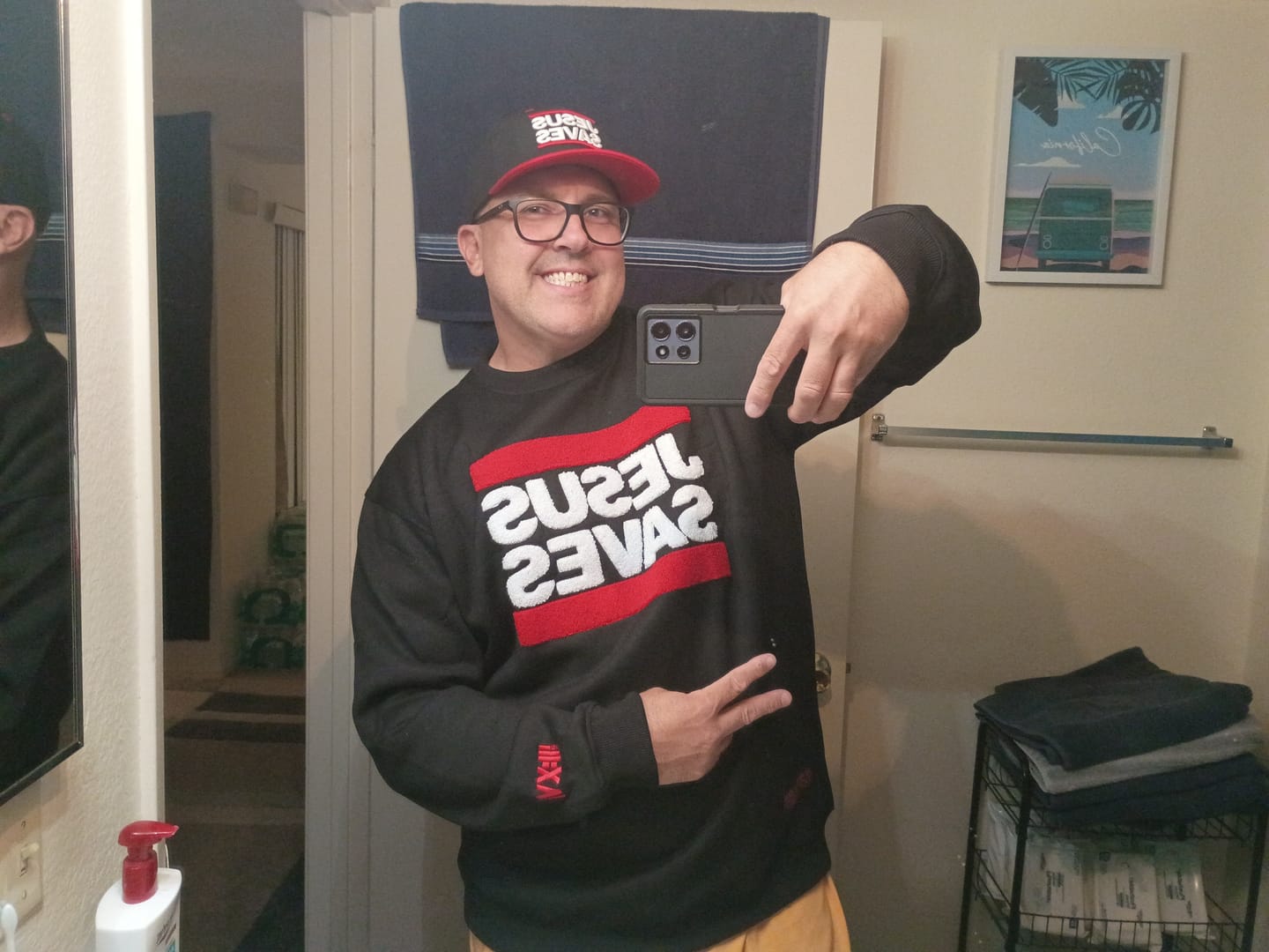 Customer photo review of JESUS SAVES SNAPBACK BLACK & RED