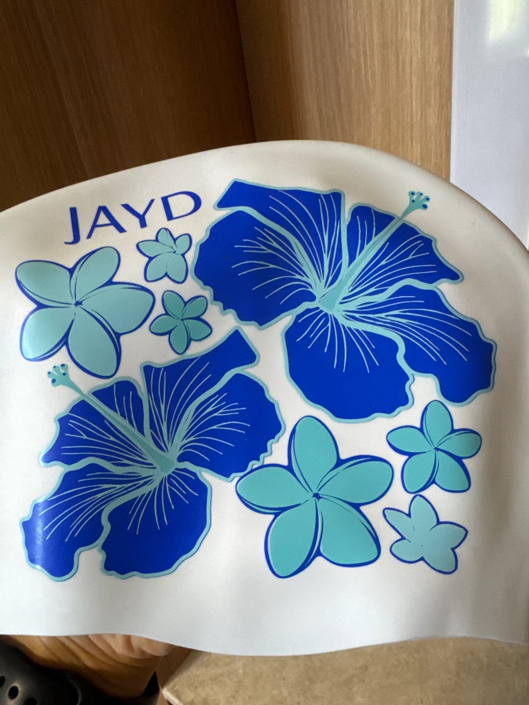 Customer photo review of JAYD Swim Cap - Hibiscus Dreams