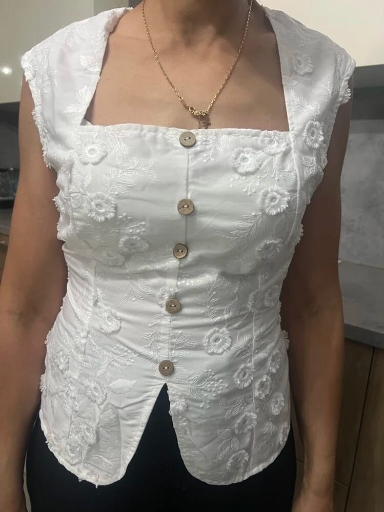 Customer photo review of Ninonine "Seraphina" | Embroidered Eyelet Square-Neck Top