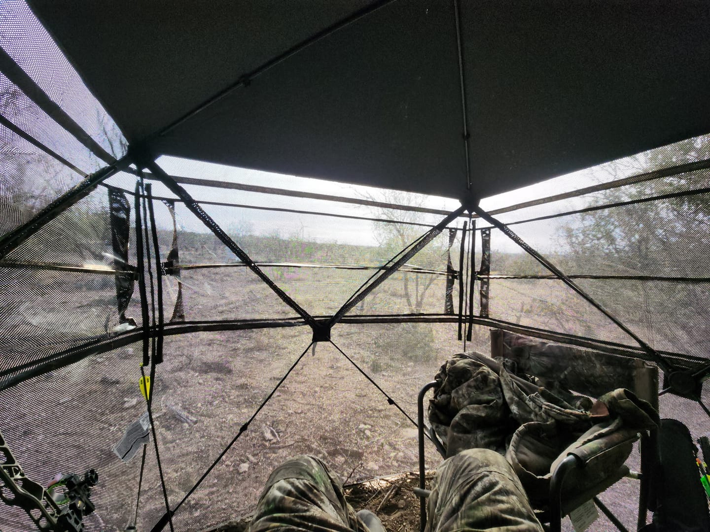 Customer photo review of Vis360 See Through Ground Blind | 360° Camouflage Pop Up Hunting Blind for 2/3/4 Person | Portable Deer Blind with Orange Cover