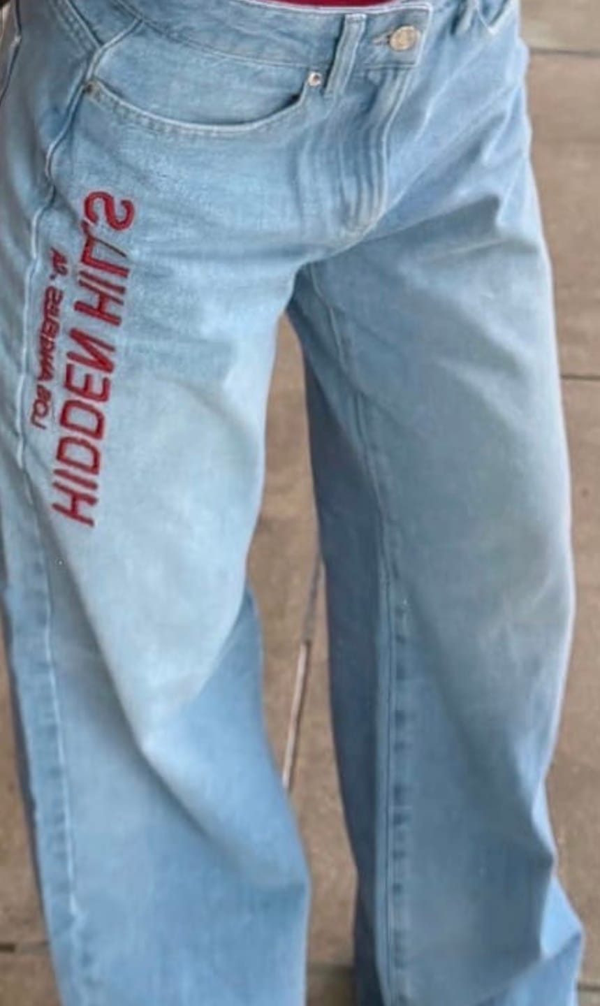 Customer photo review of RED EMBROIDERED LOGO JEANS