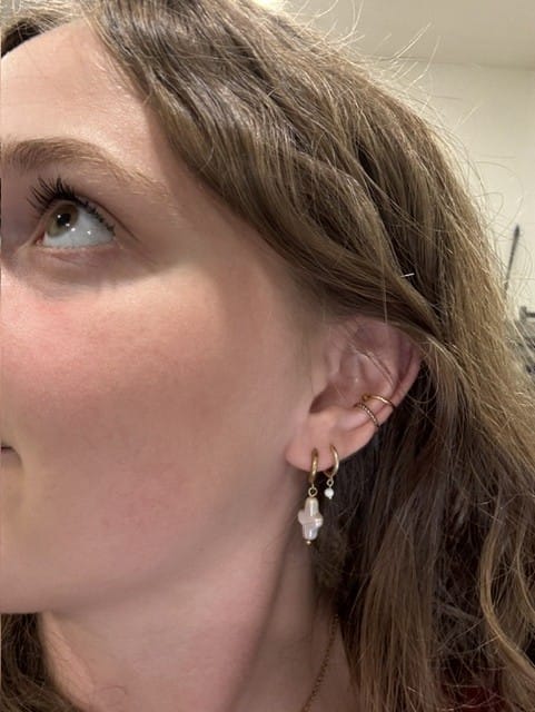 Customer photo review of Freshwater Pearl Cross Earrings