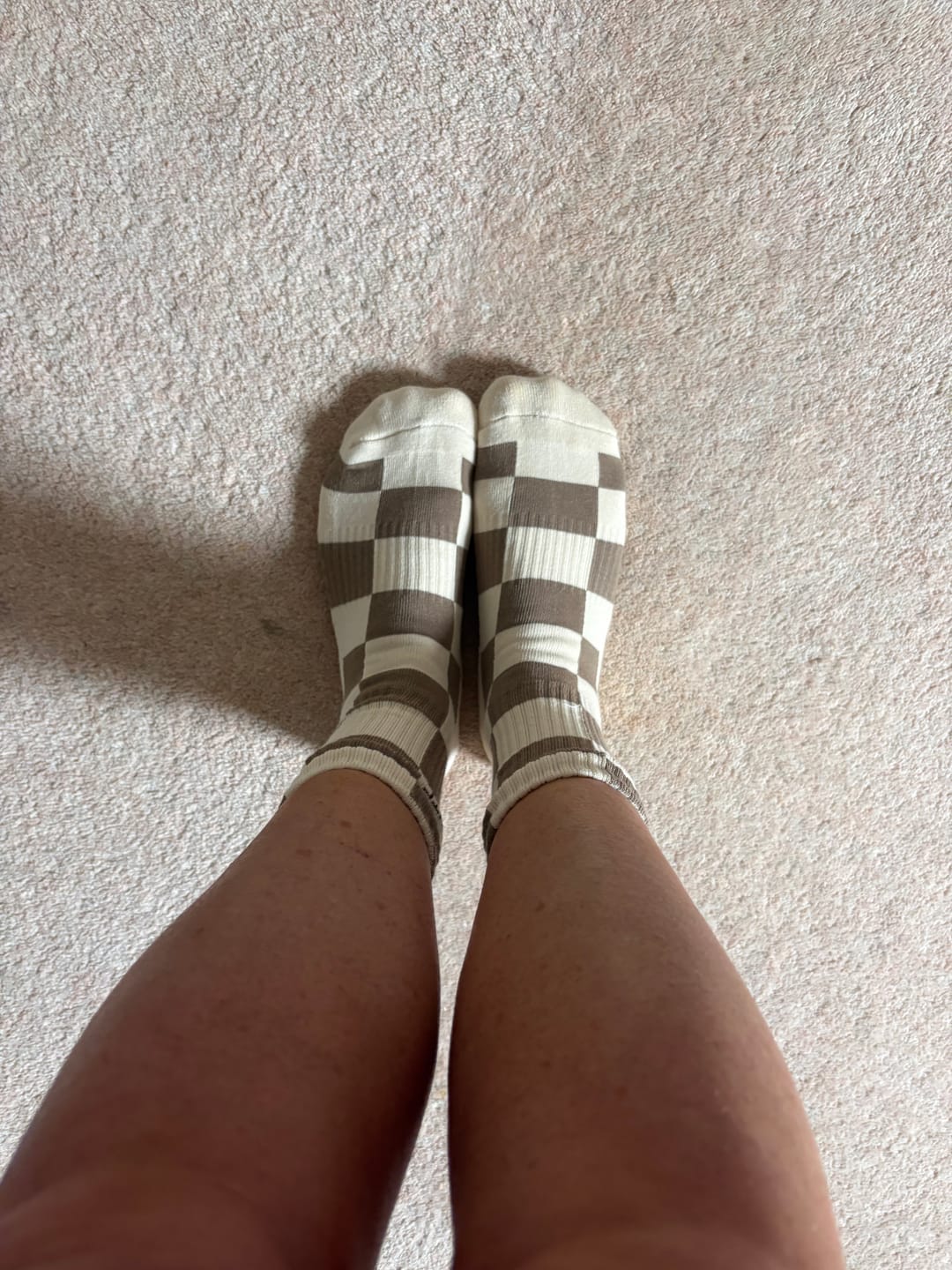 Customer photo review of Tabby Checkered Grip Socks