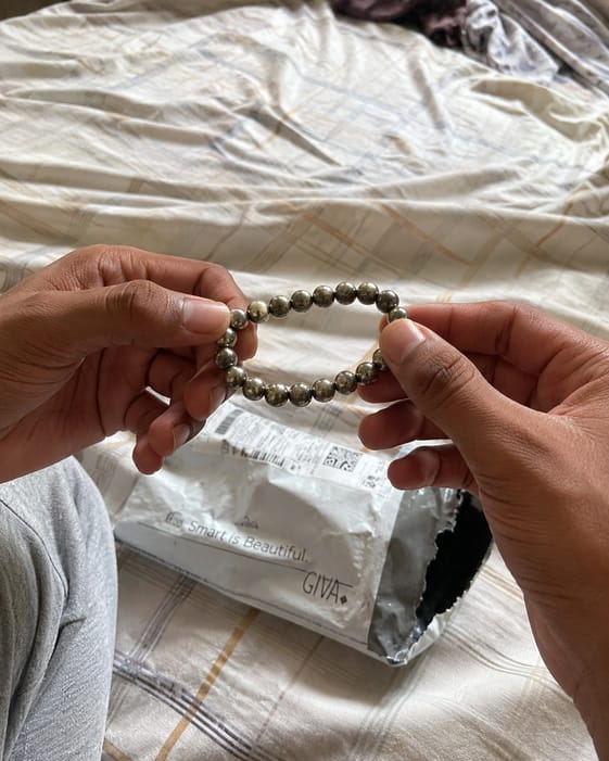 Customer photo review of Pyrite Bracelet – Natural Prosperity & Confidence Gemstone Bracelet