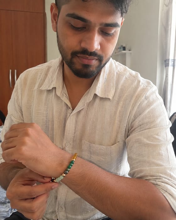 Customer photo review of Dhan Yog Bracelet – Natural Wealth & Prosperity Gemstone Bracelet