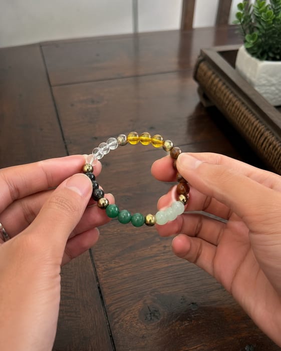 Customer photo review of Dhan Yog Bracelet – Natural Wealth & Prosperity Gemstone Bracelet