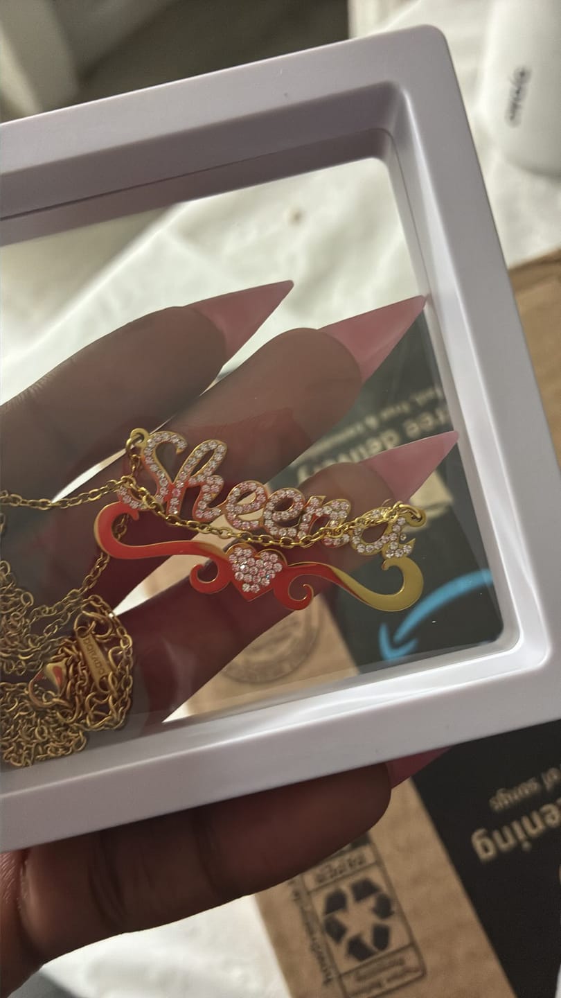 Customer photo review of Iced Heart Name Necklace