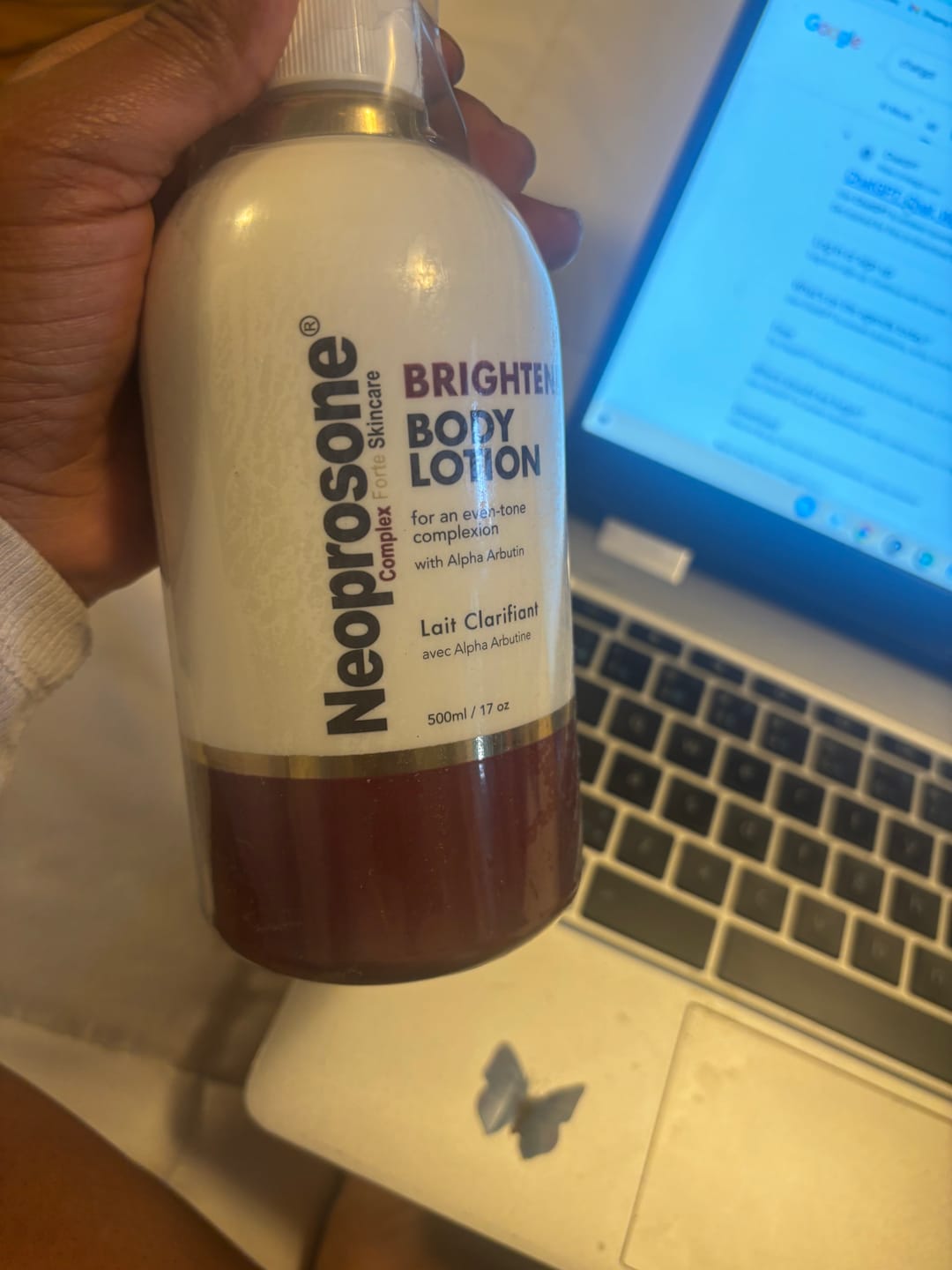 Customer photo review of Neoprosone Brightening Moisturizer Body Lotion 500ml / 16.9 fl oz