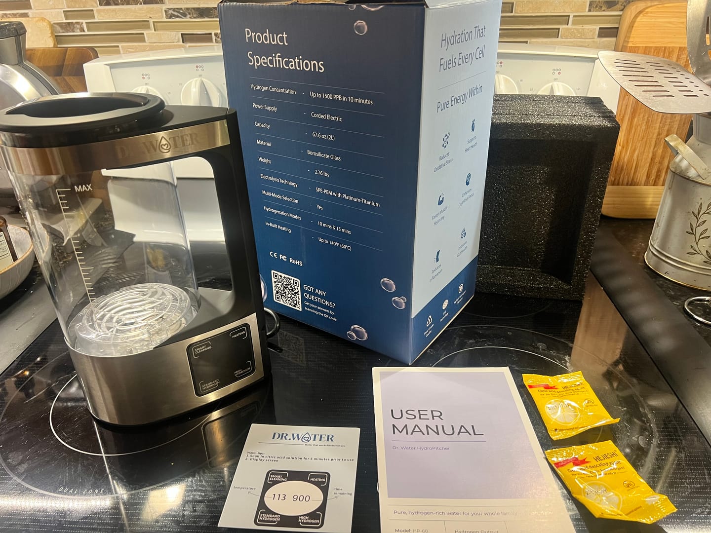 Customer photo review of HydroPitcher 68oz – Glass Hydrogen Water Pitcher