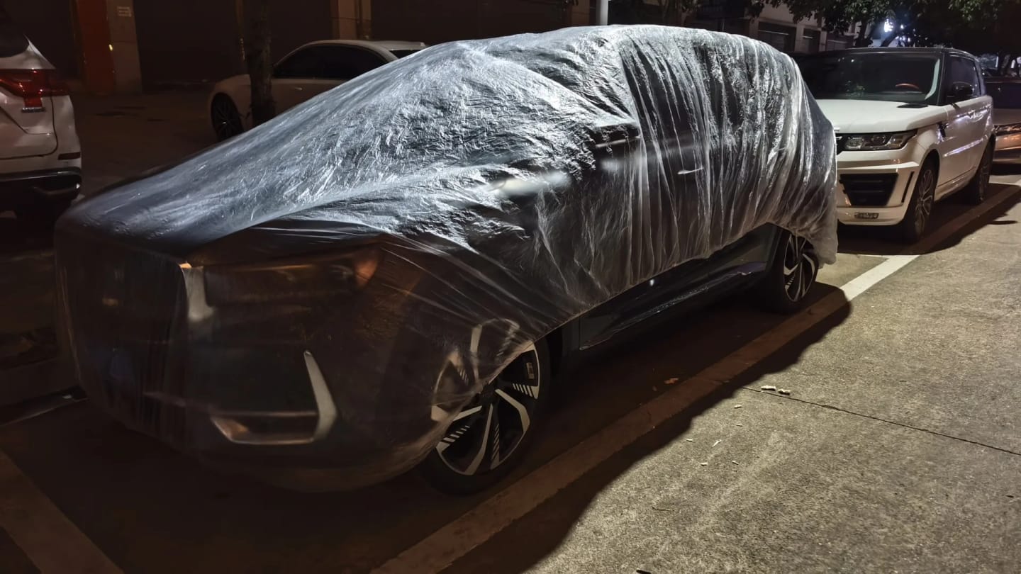 Customer photo review of All-Weather Disposable PE Car Cover – Indoor/Outdoor Dust & Rain Protection