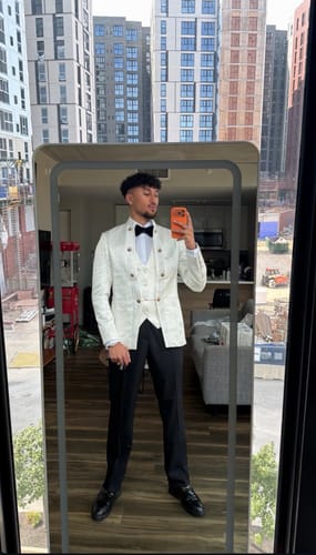 Customer photo review of Men's 3-Piece Traditional Collar White Paisley Fitted Party Suit