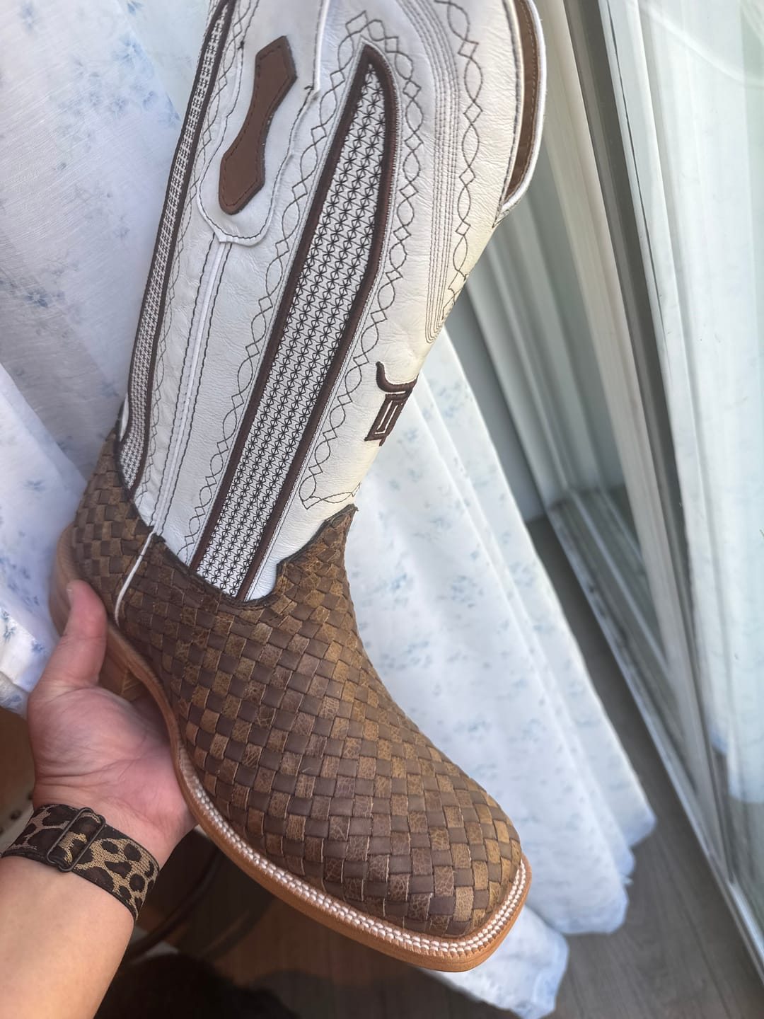 Customer photo review of Tan Basketweave Boots -Square Toe
