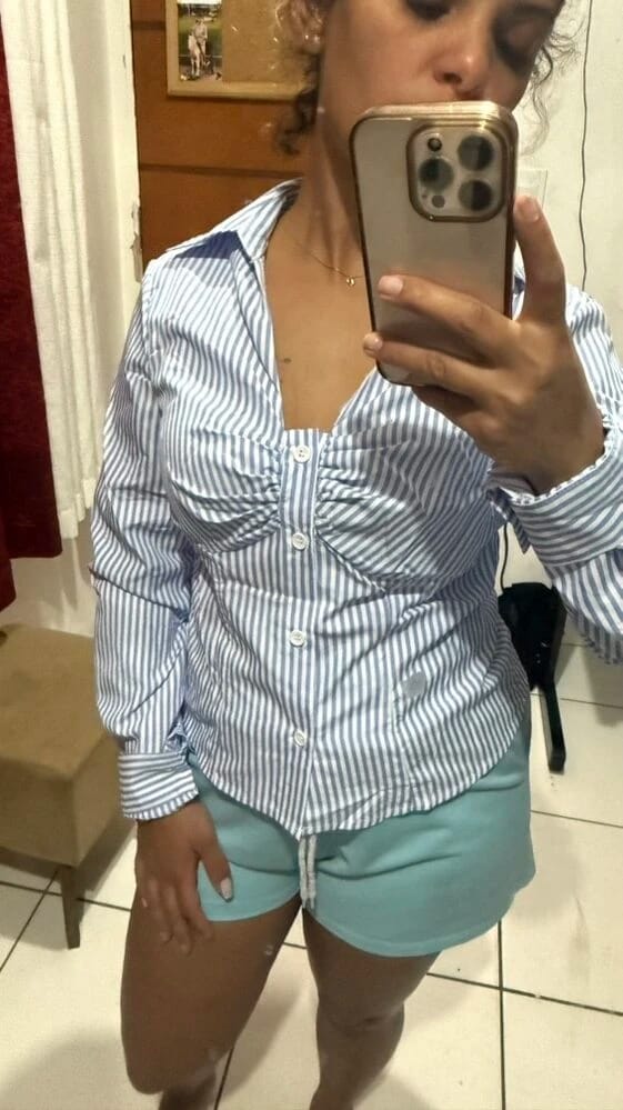 Customer photo review of Ninonine "Lucille" | Ruched Striped Tailored Shirt