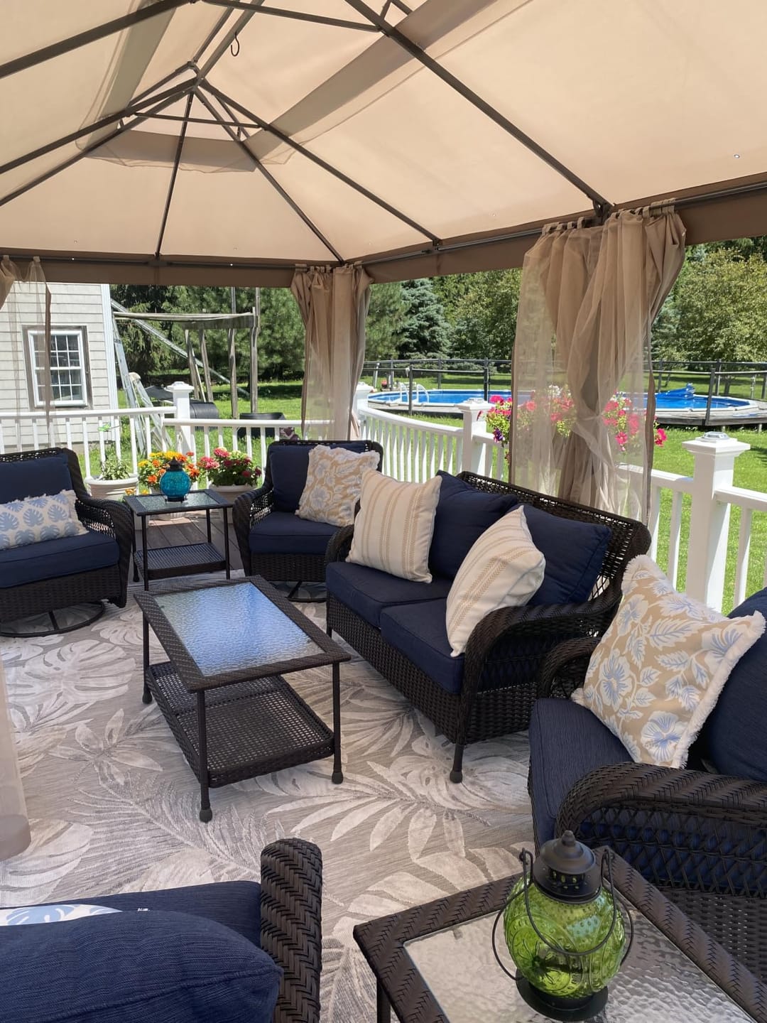 Customer photo review of Verdra Leaf Striped, Indoor/Outdoor Tan Striped Pillow Cover, with Piping, 22"x22"