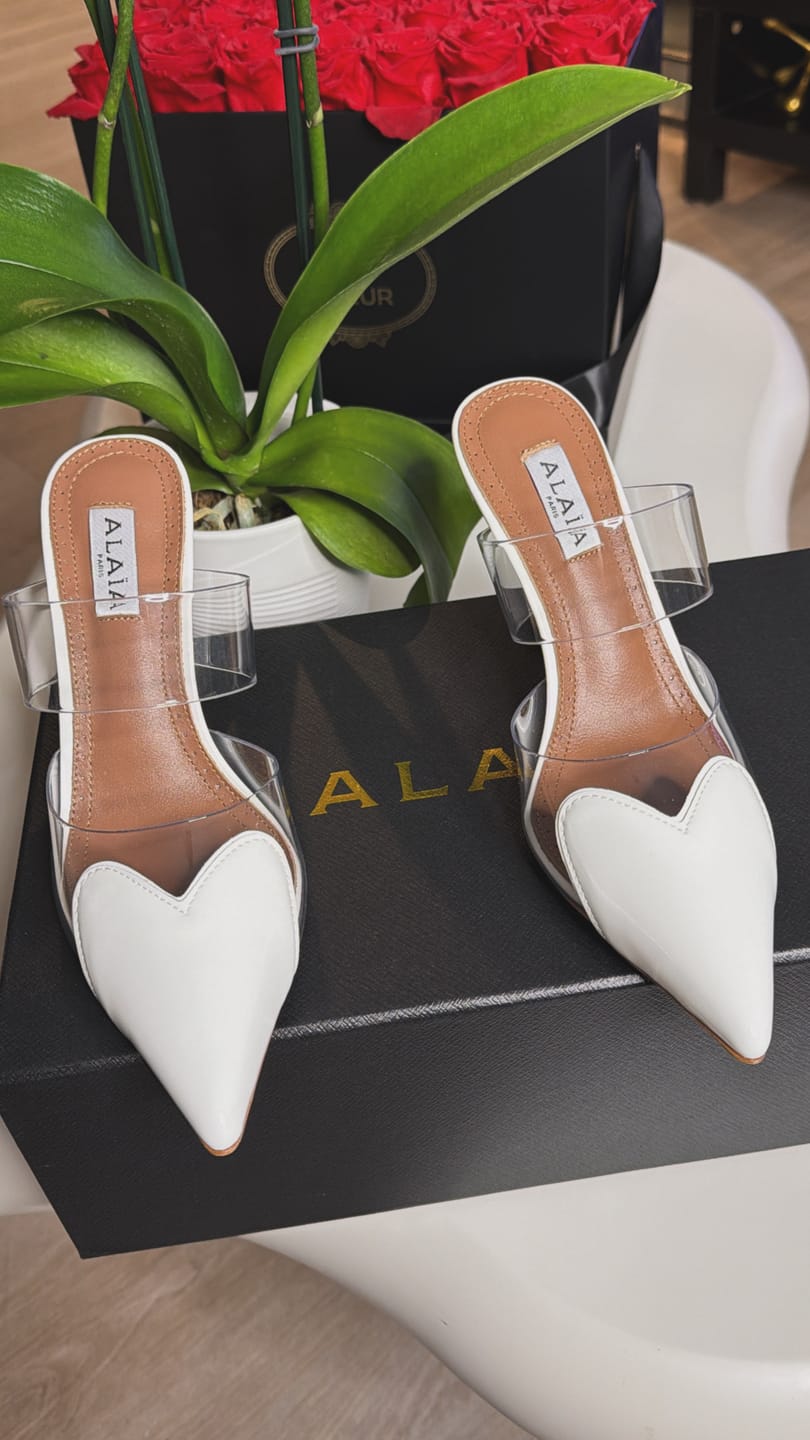 Customer photo review of alaia mule 90 optic white heart lambskin